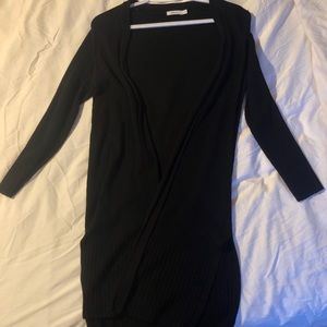 Long ribbed open cardigan